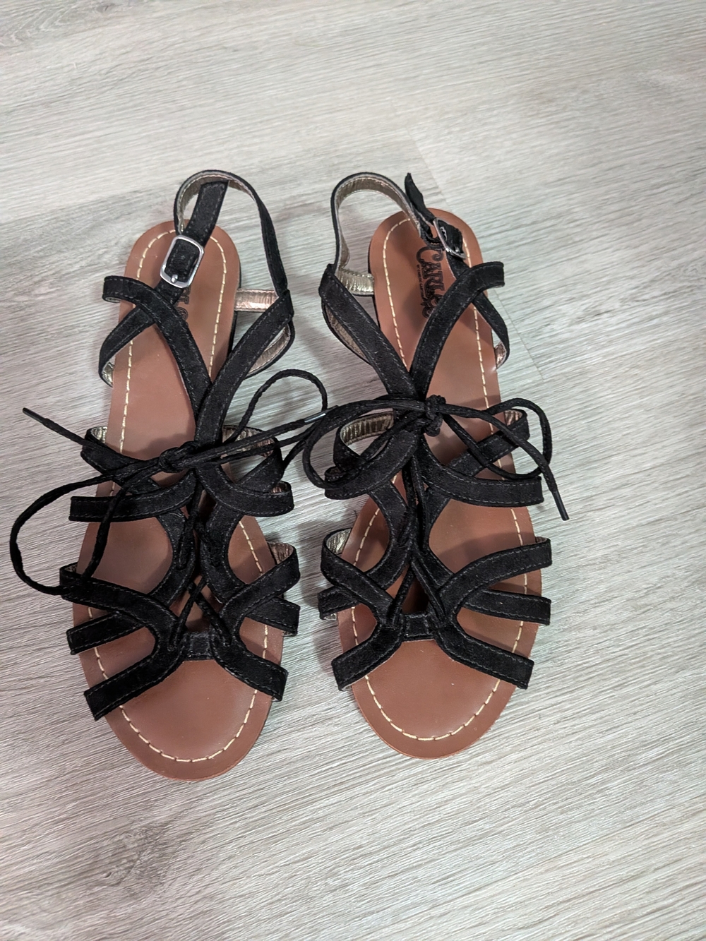 Carlos Black Strappy Lace-Up Women's Sandals